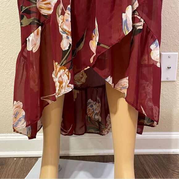 A New Day High Low Flowy Ruffle Dress Burgundy Red Size Large - Picture 6 of 11